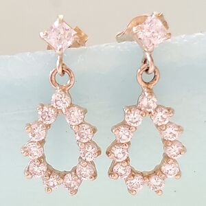 REAL 14K Yellow Gold Drop Dangle Teardrop Cubic Zirconias Earrings